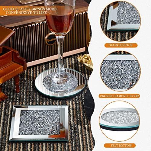 Стъклени огледално влакчета, 4 х 4 инча нарязани диамант пързалки квадратен Диамант чашечный подложка за чаши, подложка за кухня, кафе, чай и вино, вино и маса за хран