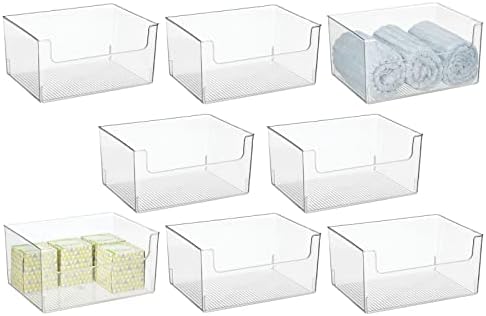 mDesign Голяма, Модерна Пластмасова кошница-органайзер за съхранение с отворена предна част за организиране на Баня -