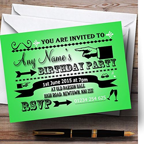 Пощенска картичка Zoo Лаймово-Зелена Типография Word Art Реколта Персонални Покани На Парти по случай рождения Ден