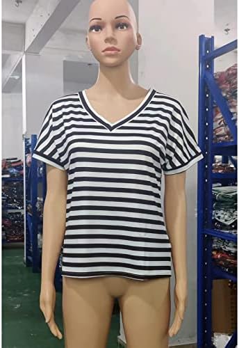 Женска тениска от Ликра с Дълъг ръкав, Дамски Топ В Ивица С V-образно деколте, Лятна Тениска С Къс Ръкав, Потници За