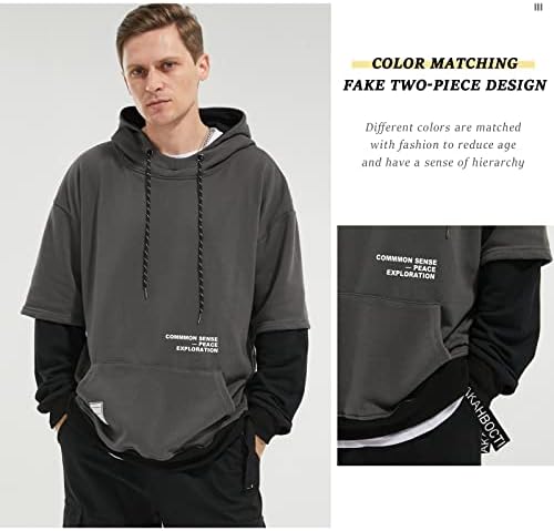 Eocicvvi Hoody Мъжки Hoody С Качулка В стил Мозайка Случайни Пуловер с Кръгло Деколте в Контрастен Цвят, с Джоб