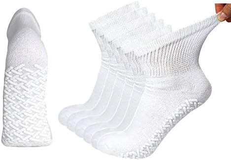 6 Двойки Нескользящих Диабет памучни чорапи на една четвърт от размера с Не Завязывающимся покрив (бели, 13-15)