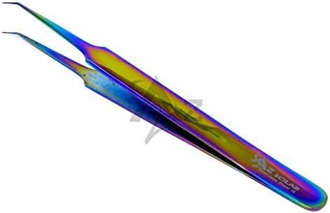 КОМПЛЕКТ От 2-те мулти-Титанови 3D-пинцетов за изграждане на миглите Рейнбоу цвят от неръждаема стомана A тип angled