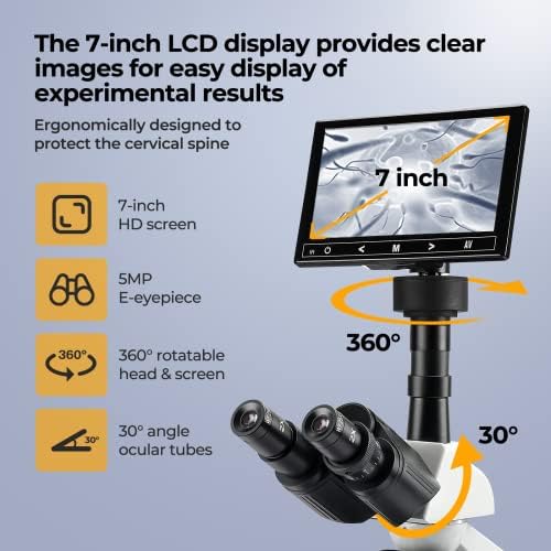 [Изследователски клас] Лабораторни Съставни Тринокулярные микроскопи Vabiooth с увеличаване на 40-2000 пъти със 7-инчов LCD екран, 5-Мегапикселова впръскване на окуляром, Пл