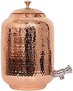 Традиционен Диспенсер за вода от Влакнести Кована мед - Контейнер за вода Matka със съответната ковано желязо бутилка -1 Мед резервоар - 1 Медни бутилка)