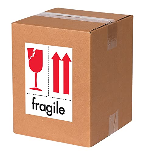 Aviditi Tape Logic 4 x 6, Предупредителен стикер Чупливо на червено/Бяло/ черно на цвят, за транспортиране, преработка, опаковане и преместване (1 Ролка от 500 на етикети)