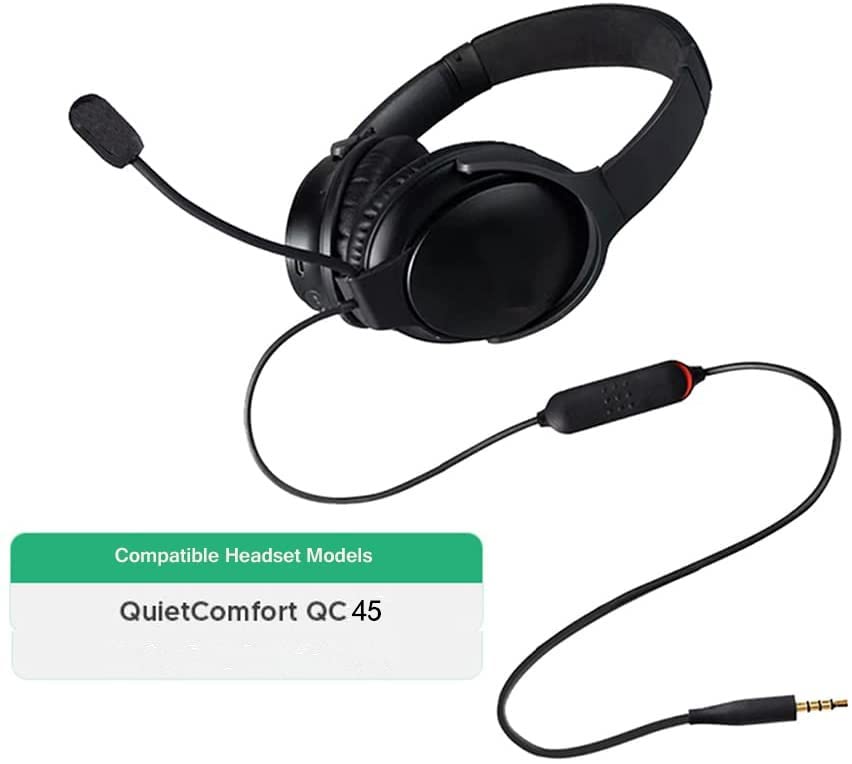 Кабел с микрофон XBERSTAR, Съвместим с Bose QuietComfort 45 (QC45) Слушалки с Регулатор на силата на звука и превключвател