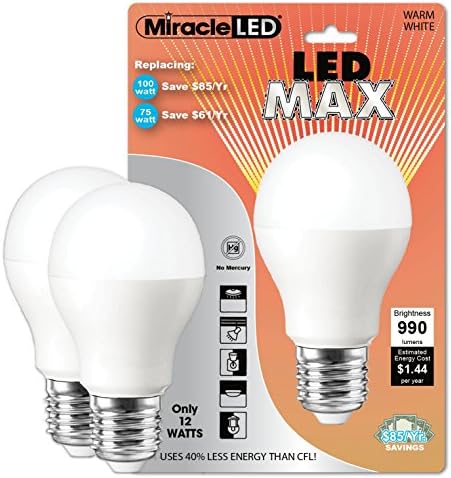 Miracle LED MAX, Замества битови лампи с мощност 100 W, надминава наводнения при височина на таваните 9-20 фута, Наивно-бяла,