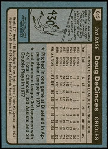 1980 Topps 615 Дъг ДеКинсес Балтимор Авлига (Бейзболна картичка) NM /MT Авлига