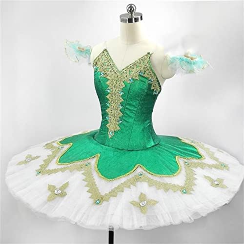 PDGJG Балетные Класически Зелени Професионални Етап Костюми, облекло за балетен представяне с палачинки за Жени (Цвят: