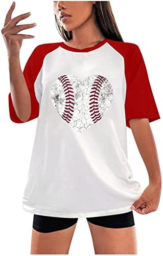 Бейзболни Ризи Женски Бейзбол Графични Тениски С Кръгло деколте и Къс Ръкав Raglan във формата На Сърце Графични Тениски Потници