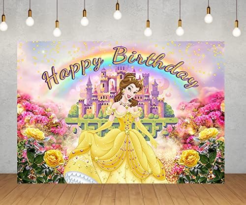 На фона на принцеса Бел за украса на парти по случай рожден ден, жълто знаме Красавицата и звярът, за парти в чест на