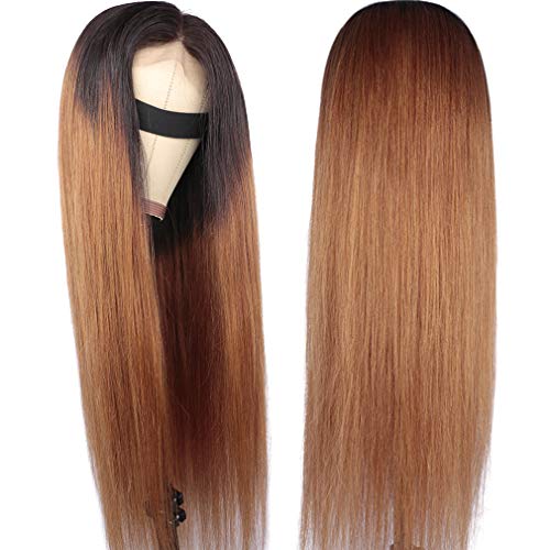 перука от човешки косъм с края на дантела haha Омбре, директен кафява перука от естествена коса 4x4, предварително выщипанный за жени с плътност 150%