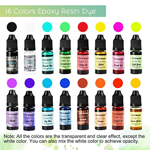 Комплект от епоксидна смола LET ' S RESIN обем 1 литър и 16 цвята епоксидна боя tranluent
