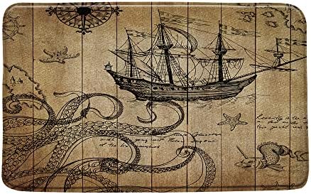 Морската Октопод Подложка За Баня Пипалата На Кракена Океан Животно Ретро Пиратски Кораб Антични Карта Ветроходството
