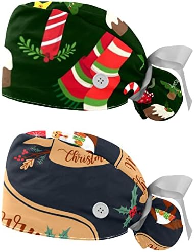 2 Опаковане на Женската Работна Шапка с Копчета, Завязанной Отзад на Панделка, Коледни Елементи, Дълги Калъфи За Коса