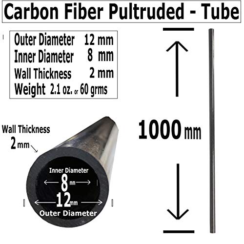 KARBXON – Тръби от въглеродни влакна - 12 mm X 8 mm x 1000 mm – Пултрузионные кръгли кухи пръти, изработени от въглеродни влакна с черно матово покритие Валове от кухи тръби от ?
