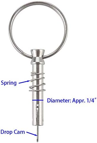 2 Комплекта быстроразъемных щифтове с диаметър 1/4 инча с камера и с пружина, с обща дължина 1,5 инча, полезна дължина 1 инч, изцяло от неръждаема стомана 316, горна габър