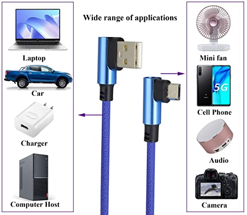 AAOTOKK 3 Крак на 90 градуса кабел Micro USB 90 градуса USB 2.0 Включете към USB 2.0 Micro Щекер с найлон оплеткой за бърза синхронизация и зареждане на телефони с Android, Samsung, LG, Huawei, смар?