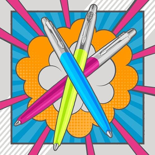 Химикалки SHARPIE Parker Бележник Originals | Колекция Pop Art | Лаймовые, Небето-синьо и ярко розово с хромирани кант | Средна точка | Синьо мастило | Брой 3