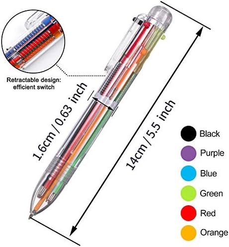 EEOYU 6 Опаковки Цветни Дръжки 0,5 мм и 6-в-1 Прибиращи Химикалки 6 Цвята, Прозрачен Химикалка Писалка за Офиса, Учебни