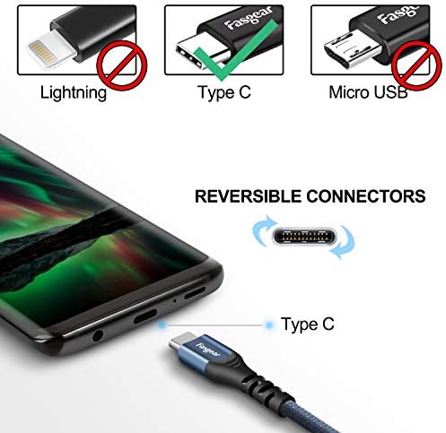 USB кабел C Fasgear, 1 опаковка от 10 метра, Бързо Зарядно устройство Type C, Кабел с найлон оплеткой, който е Съвместим за Galaxy S9 S10 S8 A5 Note 8 9, Huawei P30 P20 lite, Sony Xperia XZ, Oneplus 7 7pro, LG G5 G6 (си