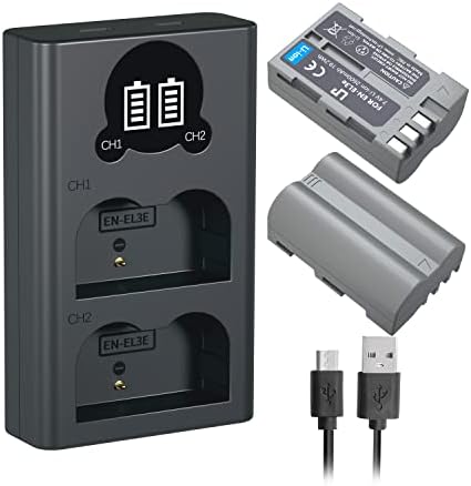 Батерия LP EN-EL3e, 2 комплекта, двойно USB зарядно устройство с дисплей за Nikon EN-EL3e, EL3, EL3a, MH-18, MH-18a,