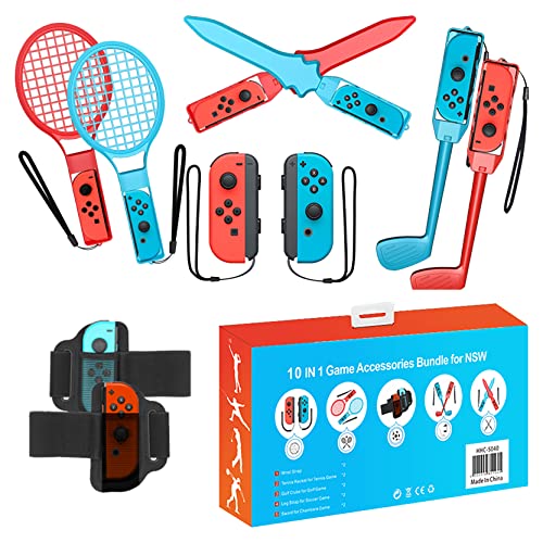 комплект спортни аксесоари nintendo switch, семеен комплект аксесоари 10 в 1 за Марио на тенис ракети, стикове за голф