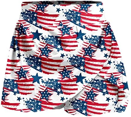 На 4 юли, Стаи за Поли с Къси панталони под Американски флаг за Жени, Плисе Струящиеся къси Панталони за голф с Висока