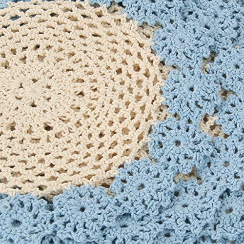Комплект кърпички от Вълнена дантелен салфетки kilofly, свързани с плетене на една кука, 4 бр., Сини и бежови, 7 инча