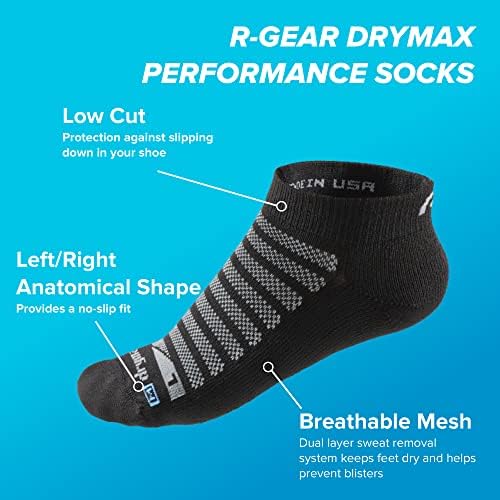 Мъжки и дамски чорапи за бягане R-Gear Drymax с дълбоко деколте, със Средна плътност | Дишащи, С контрол на влажност и защита от образуване на мехури | XL, Черен, 3 опаковки