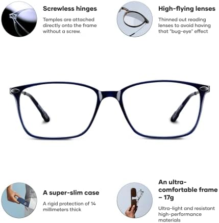 Очила за четене NOOZ Оптика - Правоъгълна форма - Увеличително Ридеры за мъже и Жени - Bao Model Essential Collection