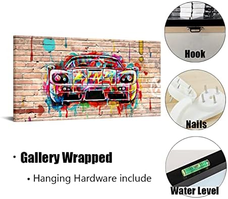 SiMiWOW Pop Graffiti Wall Art Car - Banksy Стени Стръмен Спортен Автомобил Отпечатъци върху Платно Стенен Декор За Юноши Мъжки Спалня, Кабинет Клуба на Стената В Рамке24х48 Инча