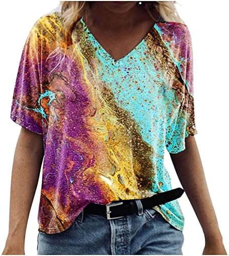 Къс Ръкав 2023 Облекло V Образно Деколте Памучен Графична Блуза, Риза за Жени Лято Есен Тениска 0Q 0Q