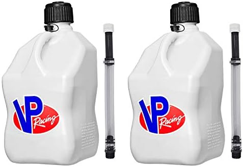 VP Racing Fuels Motorsport Квадратен пластмасова кана с обем 5 литра, бял с 14-инчов маркуч (2 опаковки)