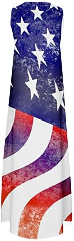 Oplxuo Макси Рокля на Деня на Независимостта за Жени С Джобове, Ежедневното Свободно Лятна Рокля с Патриотичен Флага на САЩ, Sundresses на Бретелях Без Ръкави