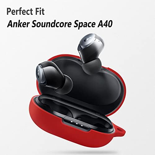 Силиконов калъф Geiomoo, Съвместим с Anker Soundcore Space A40, Защитен калъф с карабинер (черен)