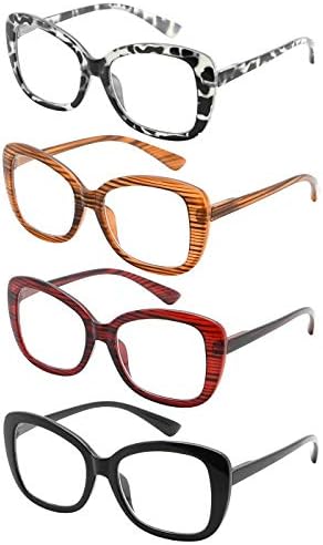 Стилни Очила за четене BFOCO, 4 Двойки от Големи Женски Ридеров с Пружинным тръба на шарнирна връзка