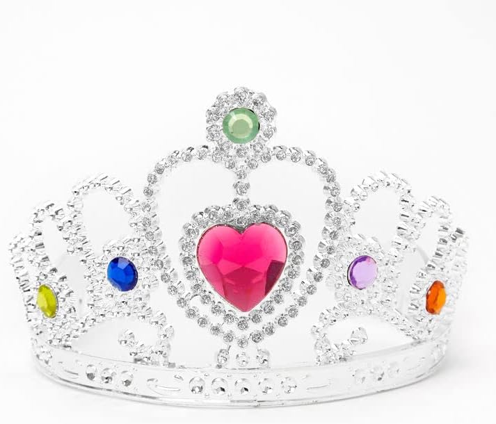Диадема Принцеса за малко момиче Clair' ' s Club с Розови Висулки във формата на Сърца и Разноцветни Скъпоценни Камъни - Брилянтен Детска Диадема-Короната за Партита по п?