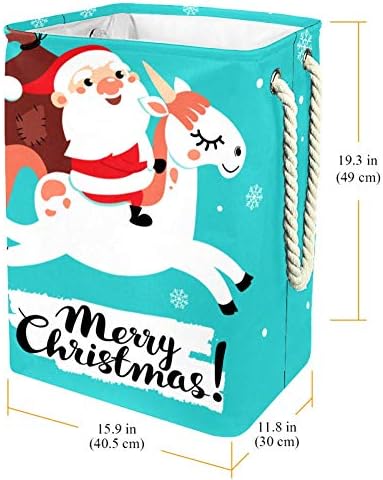 Inhomer Сладък Еднорог и Дядо Коледа с Подаръци Подарък 300D Оксфорд PVC, Водоустойчив Кошница за Дрехи, Голяма Кошница