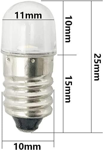 GutReise E10 Led Крушки 12v Студено бял, 10 бр AC/DC E10 Миниатюрни Включва led лампа 0,5 W 65Лм (12 В, студено бяло)