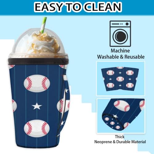 Ръкав за кафе с лед в ивицата и Бейзболни звезди с дръжка за многократна употреба Титуляр за кафе с неопреновой изолация,