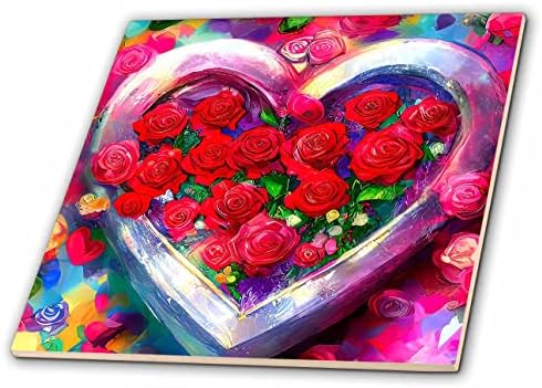 3дрозный Ден на Свети Валентин. Сърце, пълно с цветове от червена роза. Подарък ключодържател, пощенска картичка - Теракот (ct-374943-2)