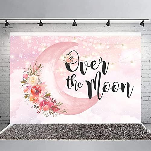 Ticuenicoa 5 × 3 метра Над Луната Фон за Душата на Детето Розов Цветен Фон за Душата на Детето с Луна за Момичета Деца,