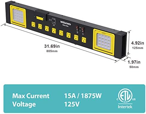 Мрежов филтър WEBANG от ултра силна метал с 8 Розетки, 2 USB порта, led светлини, автоматичен прекъсвач на 15 А, монтиране