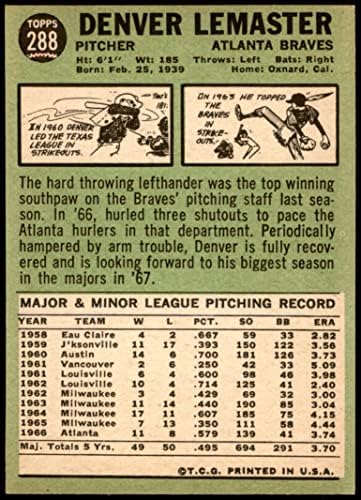 1967 Topps 288 Денвър Лемастер Атланта Брэйвз (Бейзболна картичка) NM+ Брэйвз