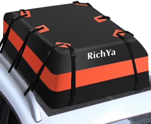 RichYa Car Roof Cargo Carrier, Чантата върху покрива на колата за автомобили с и Без подпори, Водоустойчив, с цип, с покритие, с противоскользящим мат + 10 Подкрепено с колан + 6 Врат