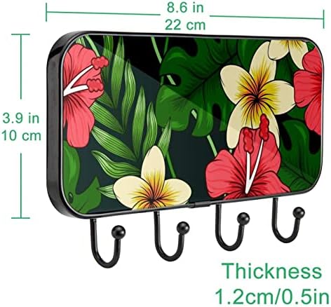 Закачалка за дрехи с тропически Цветя Принтом, Монтиране на стена, Входна Закачалка за дрехи с 4 Куки за дрехи, Шапки, Чаршафи, Чантата, Халати, Коридор, Дневна