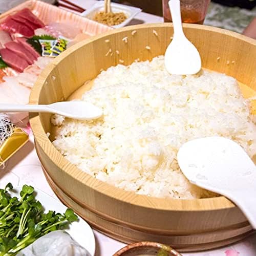 Дървена капацитет за смесване на ориз за суши TIKUSAN Hangiri, Полипропиленова лента с капак, Изработена в Япония от смърч Momi, Купа за ориз за суши Sushi Oke (13 инча (33 см))