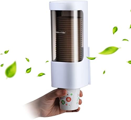 Диспенсер за чаши VisionKids Подходящ за чаши с тънки или плоско дъно на 3 грама - 7 грама, еднократно Хартия държач за вода с автоматично отстраняване (бял)